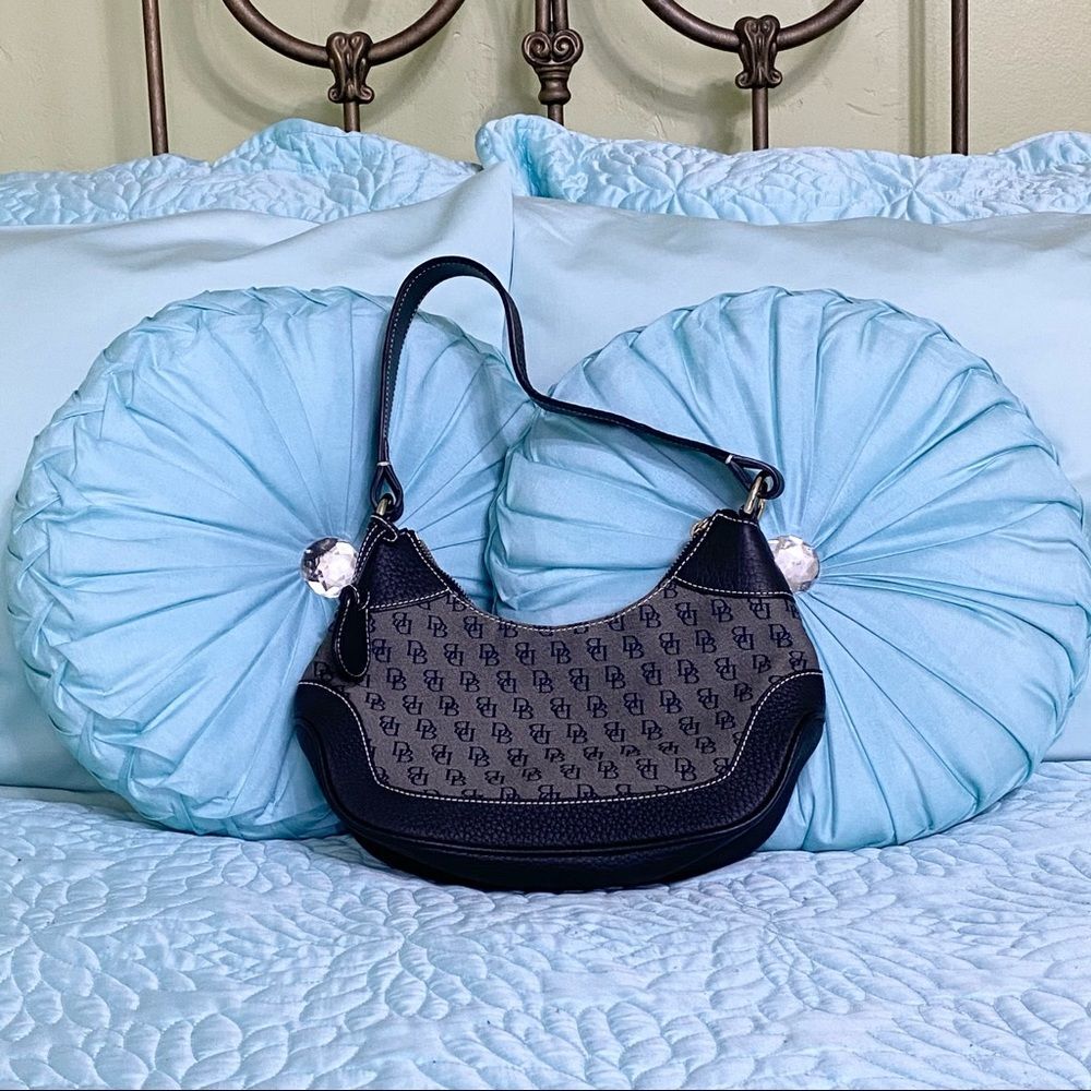 D&B Black Coated Cotton DB Patterned Shoulder Bag